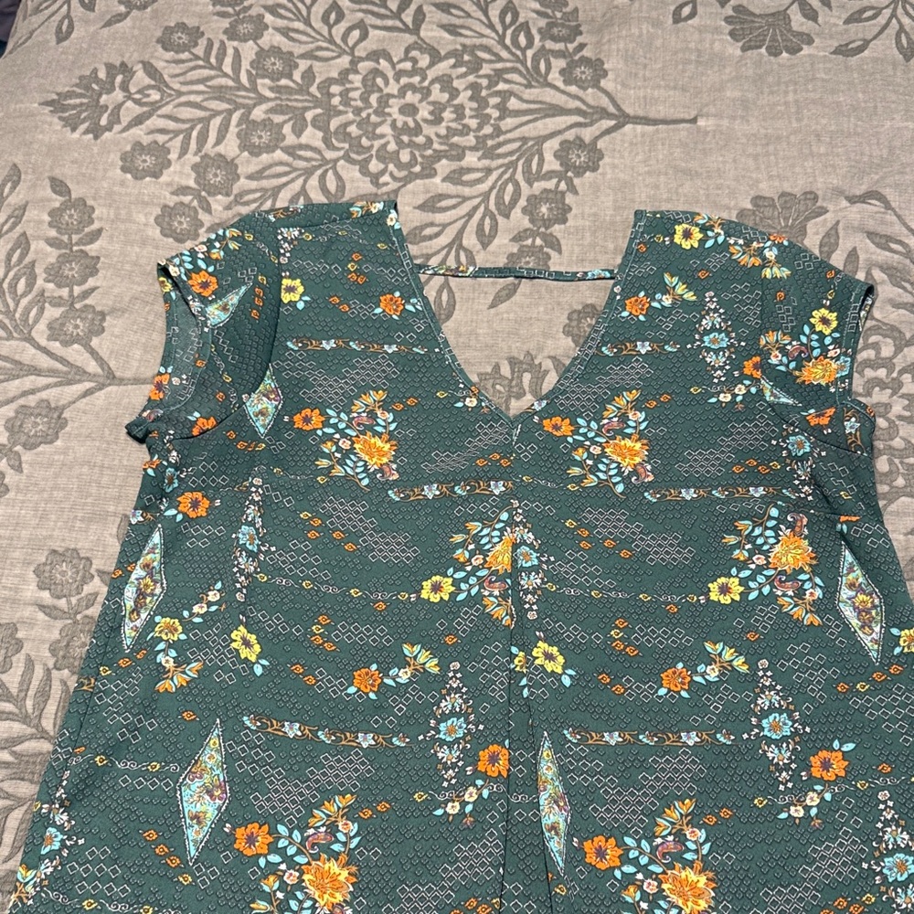 Floral Green Blouse- flowy